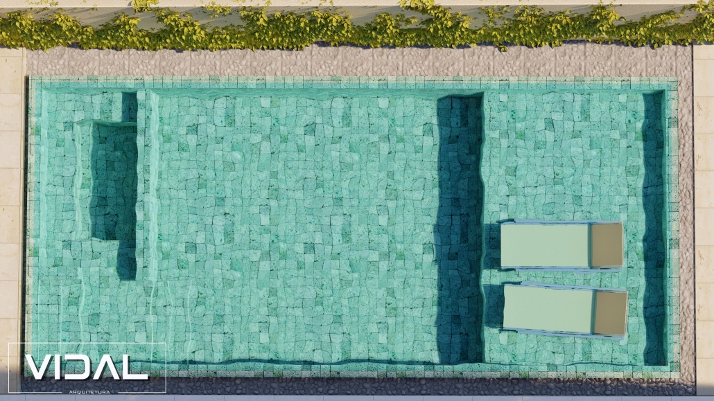 Vista superior da piscina com borda infinita